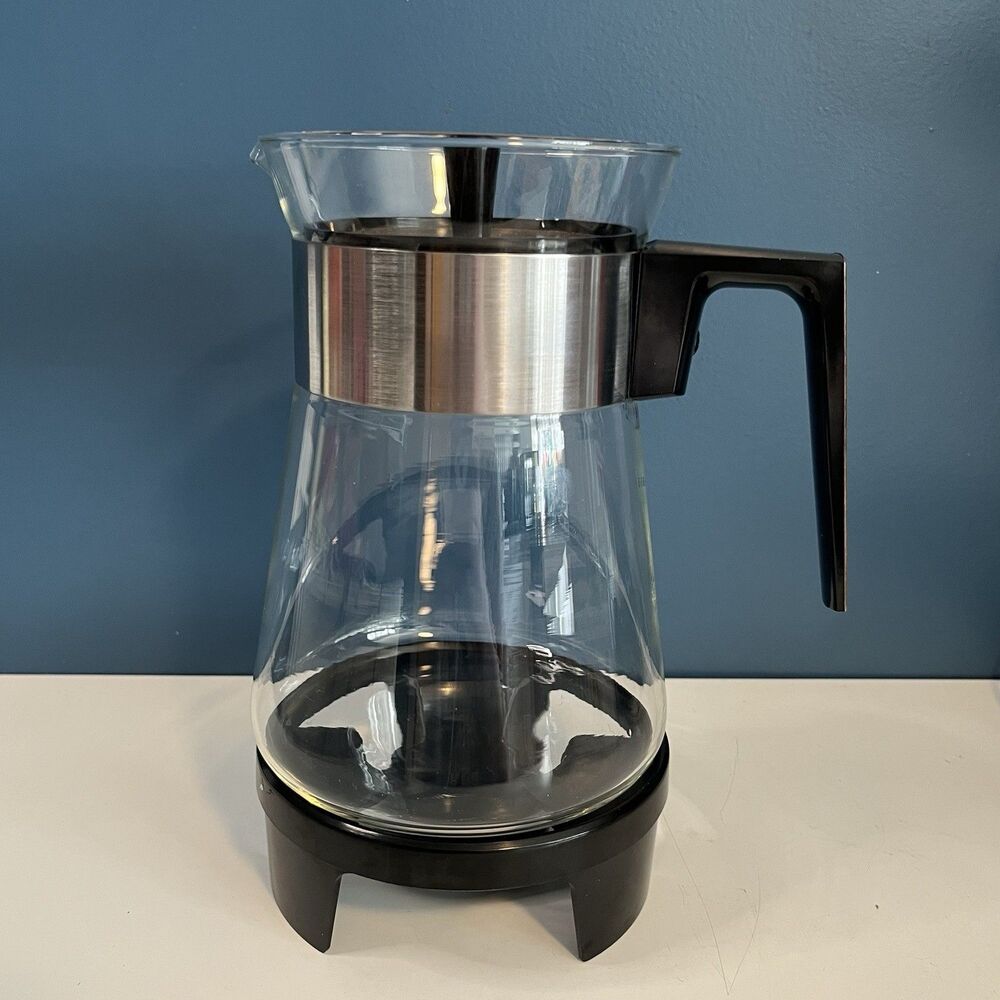 Vintage Pyrex Coffee Carafe 8 Cup with Stand Faux Wood Grain Handle & Lid
